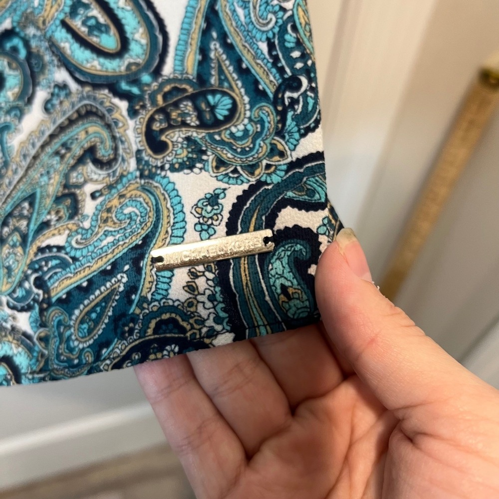 MICHAEL Michael Kors Cold Shoulder Paisley Blouse Top Teal Blue Women's M - Picture 3 of 9